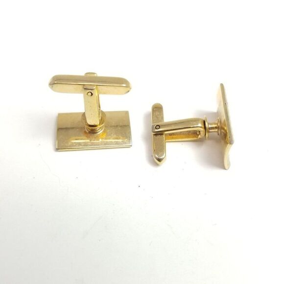 Vintage Cufflinks, Gold Tone Textured Rectangle, Classic Minimal Design, Estate - Picture 4 of 6